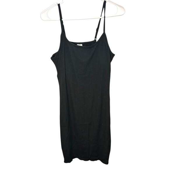 Real Essentials Ladies Spaghetti Strap Ribbed Tank Mini Dress Built-In Bra Black - Picture 1 of 5